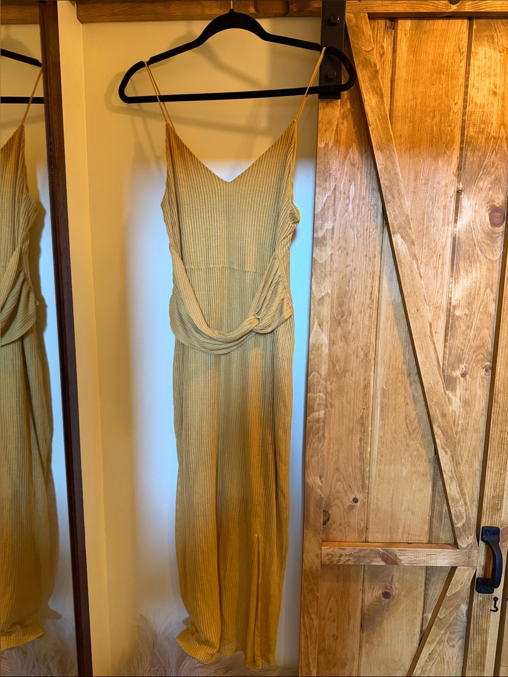Express Mustard Yellow Ribbed Maxi Dress with Knot Front